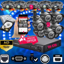 9 CCTV CAMERAS 960 HD WITH 16 CHANNEL DVR &  WITH ONLIONE SOFTWARE